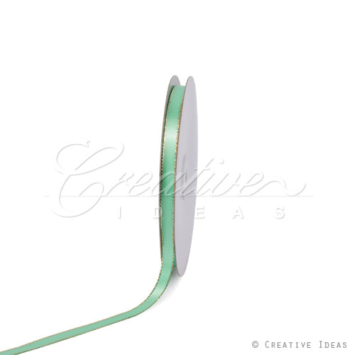 3/8" Satin With Gold Edge Ribbon- 50 Yards (Mint Green)