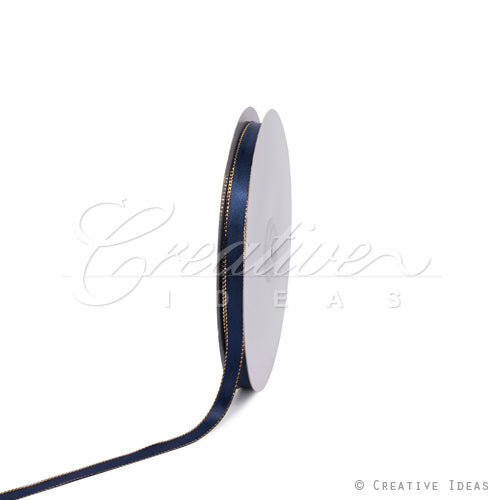 3/8" Satin With Gold Edge Ribbon- 50 Yards (Navy Blue)