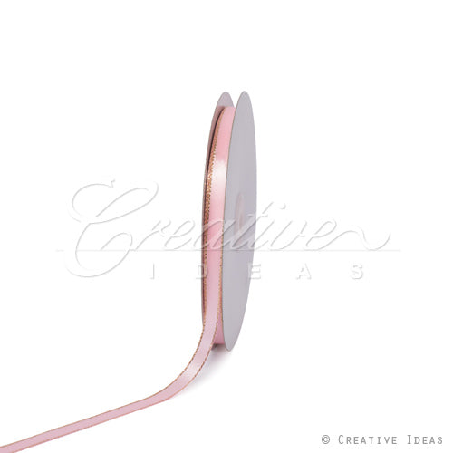 3/8" Satin With Gold Edge Ribbon- 50 Yards (Pink)