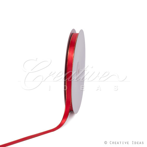 3/8" Satin With Gold Edge Ribbon- 50 Yards (Red)