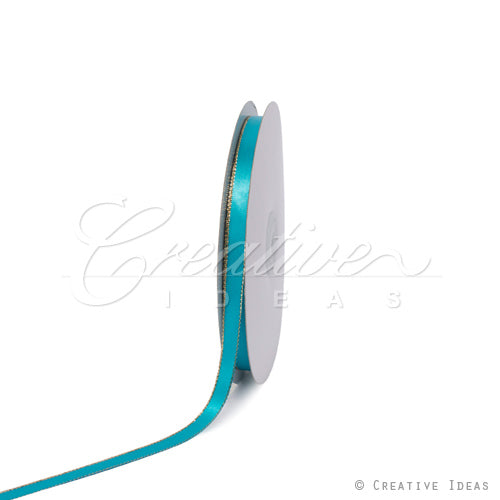 3/8" Satin With Gold Edge Ribbon- 50 Yards (Turquoise)