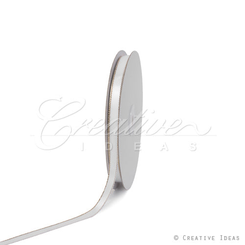 3/8" Satin With Gold Edge Ribbon- 50 Yards (White)