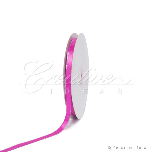 3/8" Satin With Silver Edge Ribbon - 50 Yards (Fuchsia)