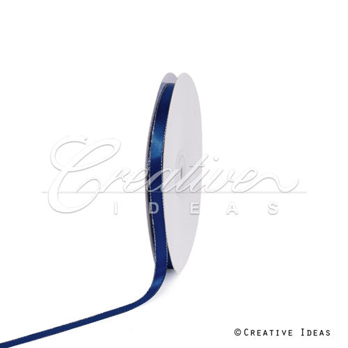 3/8" Atin With Silver Edge Ribbon - 50 Yards (Navy Blue)