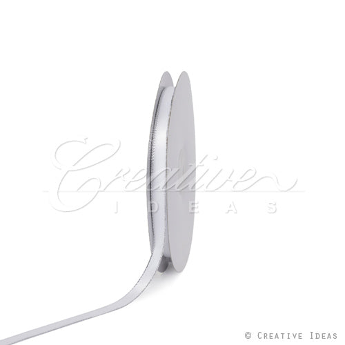 3/8" Satin With Silver Edge Ribbon - 50 Yards (White)