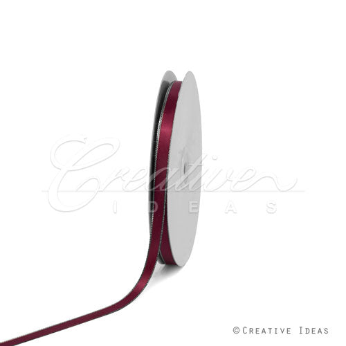 3/8" Atin With Silver Edge Ribbon - 50 Yards (Wine)