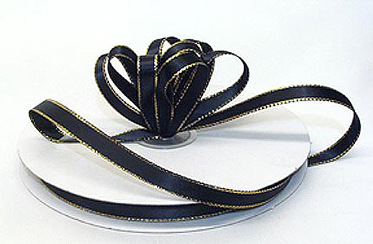 3/8"x50 yard Black Satin Gift Ribbon with Gold Edge