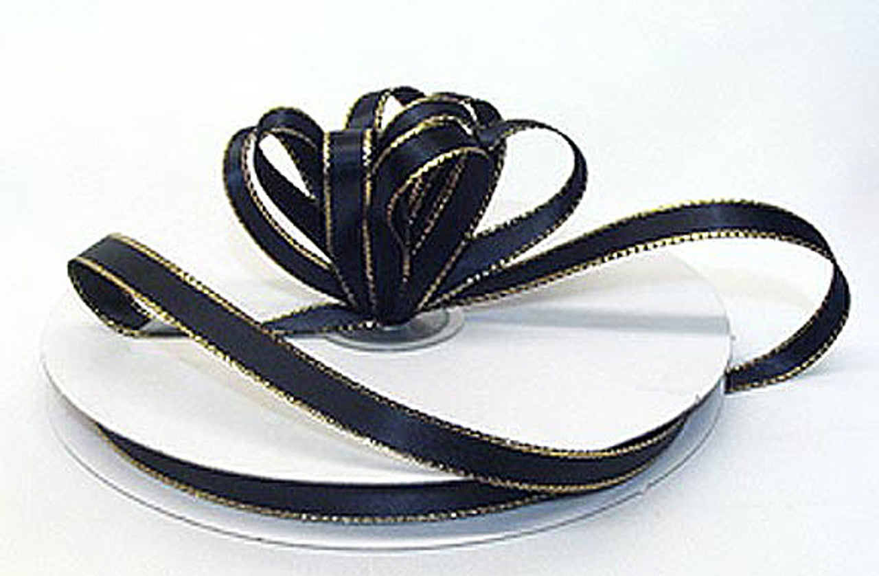 3/8"x50 yard Black Satin Gift Ribbon with Gold Edge