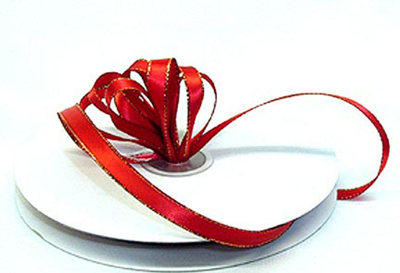3/8"x50 yard Red Satin Gift Ribbon with Gold Edge