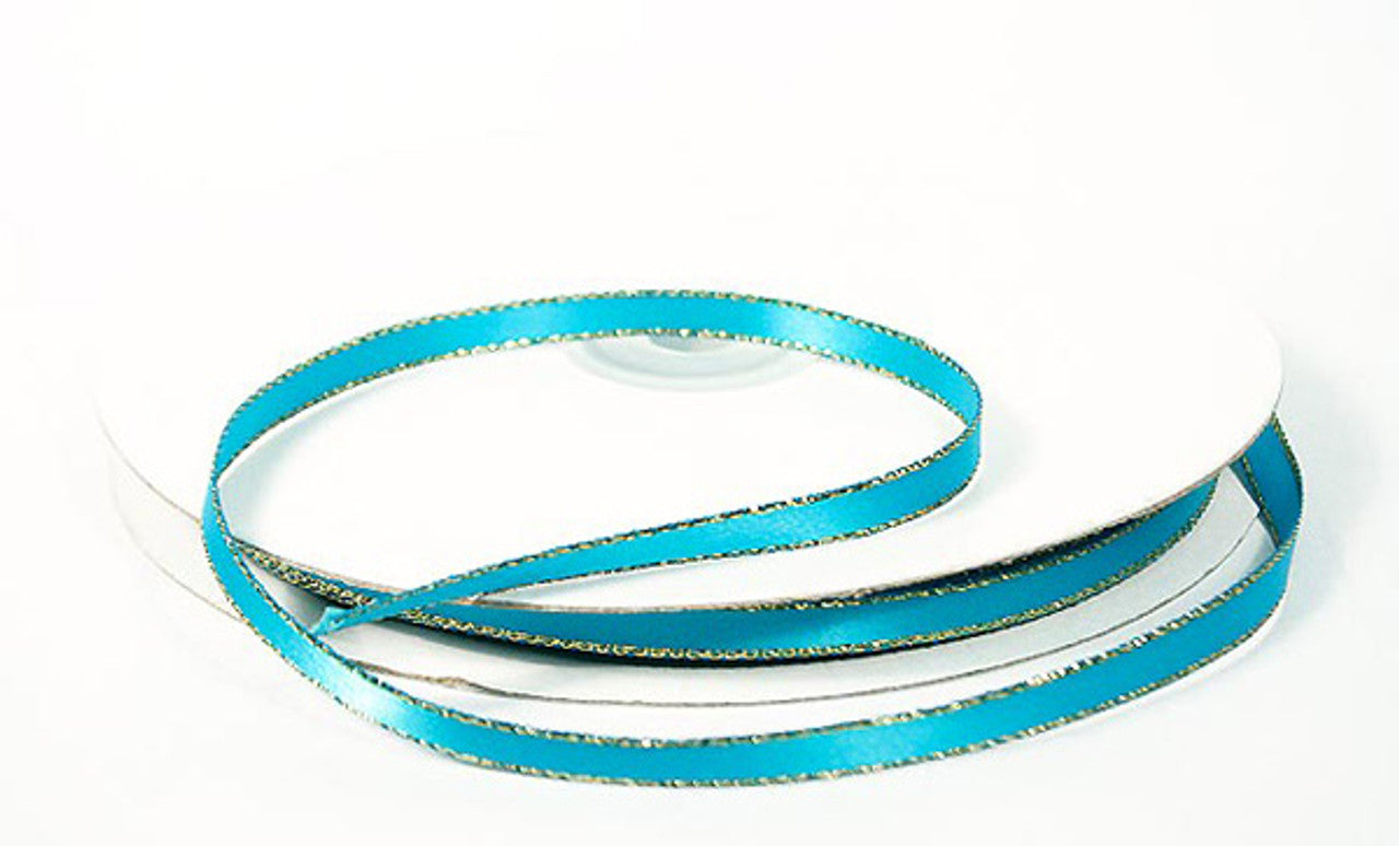 3/8"x50 yard Turquoise Satin Gift Ribbon with Gold Edge