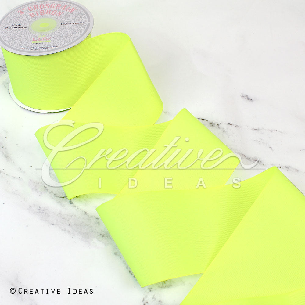 3" Grosgrain Ribbon - 25 Yards (Neon Yellow)