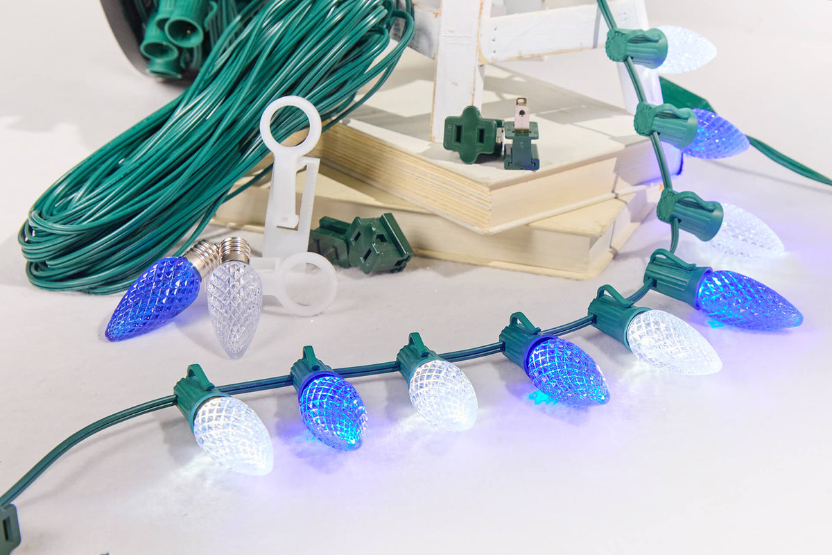 100' Outdoor Christmas Lighting Kit - Cool White/Blue