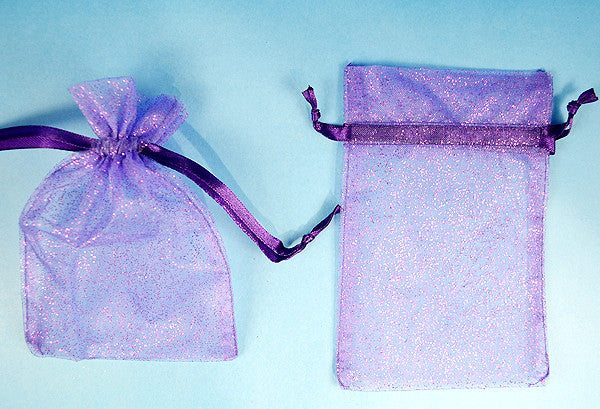 3"x4" Purple Sheer Organza Bags with Glitter - Pack of 72