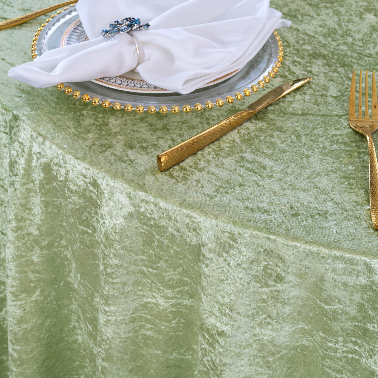 Round Velvet Tablecloth 120 Inch Sage Green