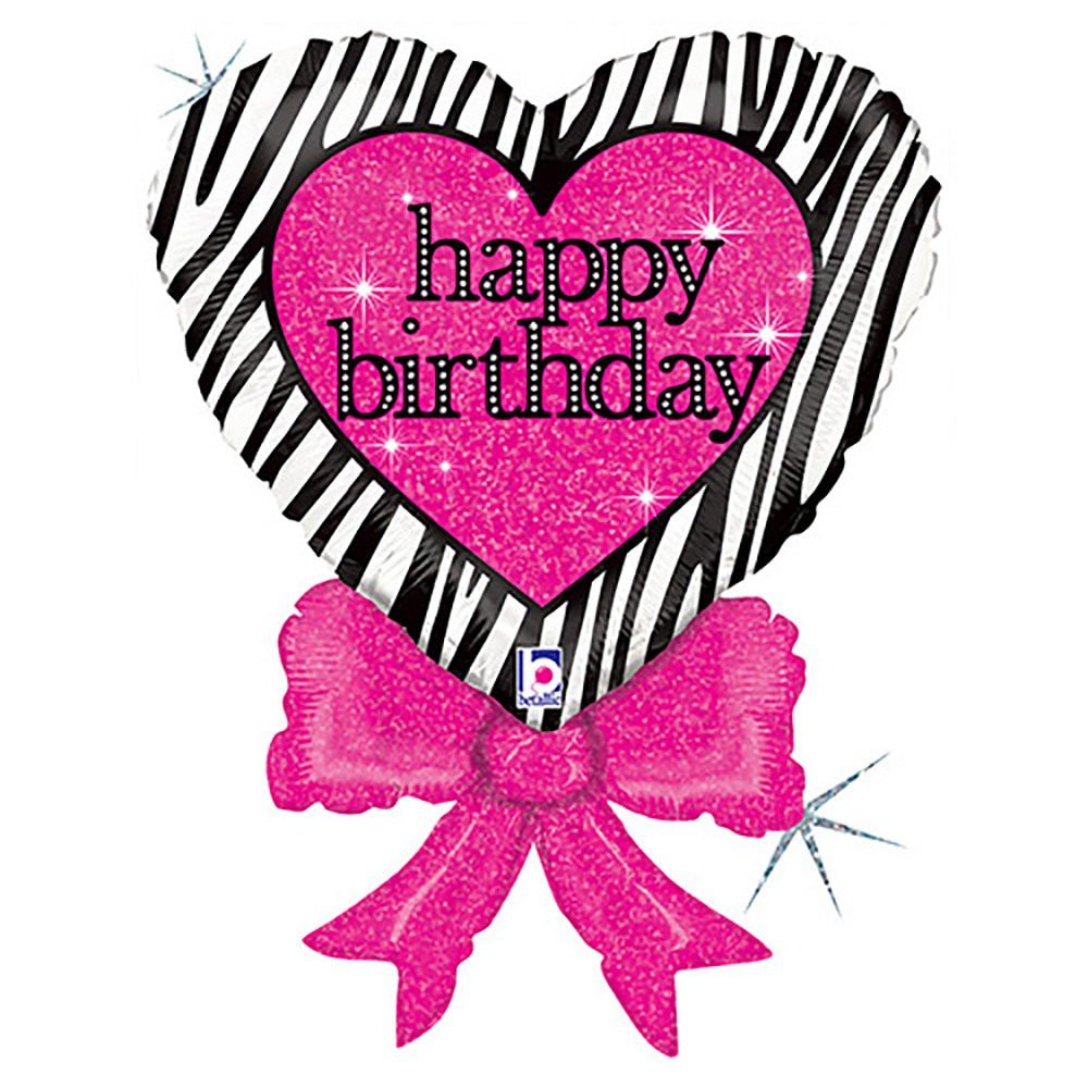 Birthday Zebra Heart Bow Foil Balloon