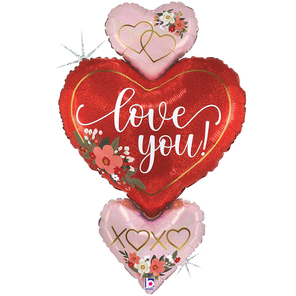 Foil Balloon Floral Love Heart Trio Holographic