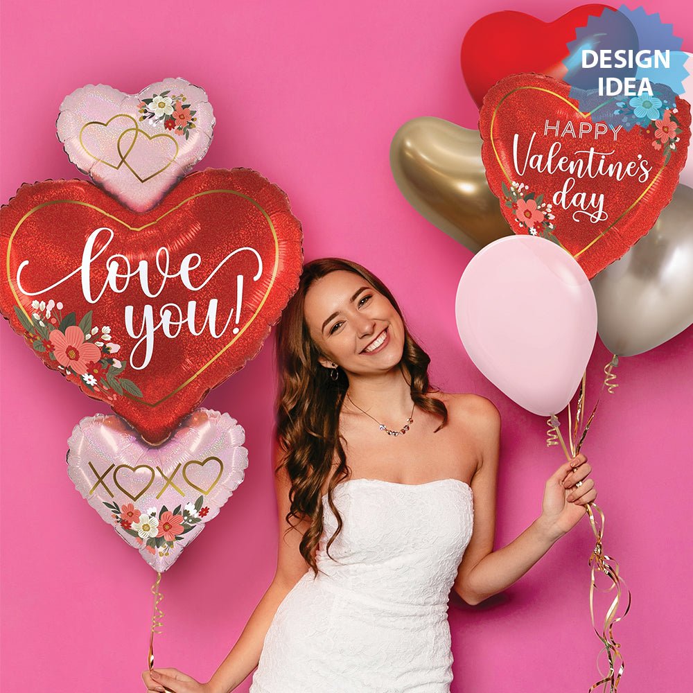 Foil Balloon Floral Love Heart Trio Holographic