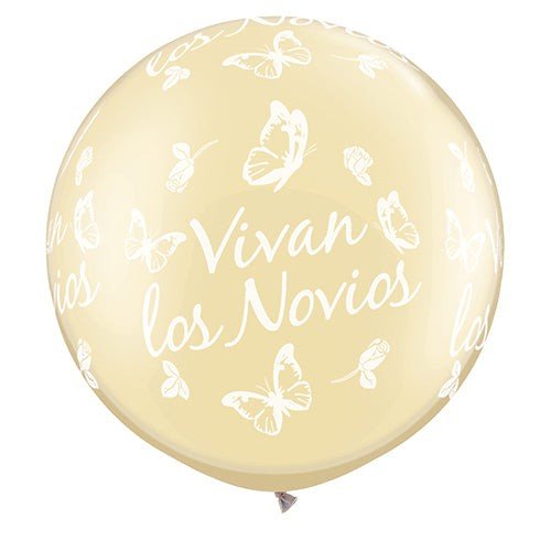 Latex Balloons 30 Inch Vivan Los Novios Roses & Butterflies