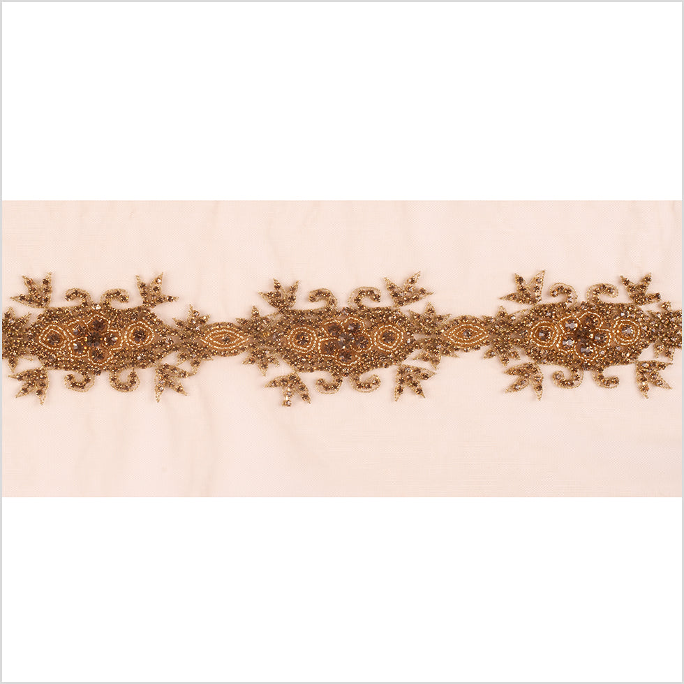 2.5" Gold/Light Colorado Topaz Fancy Beaded Rhinestone Trim