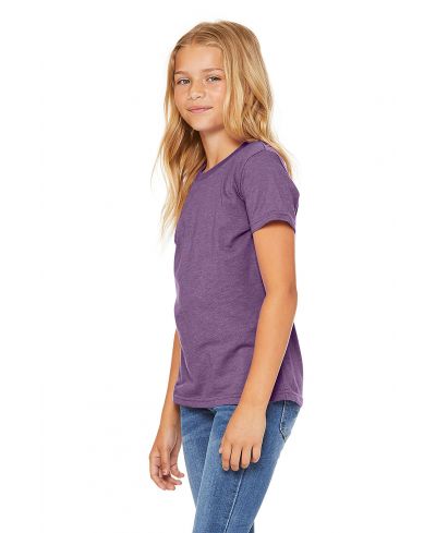 Bella Canvas 3001Y CVC Youth Heather Tee Cotton Fabric - HTR Team Purple, Youth Tee, 4.2 Oz, Sideseamed, Retail Fit (1 Piece)