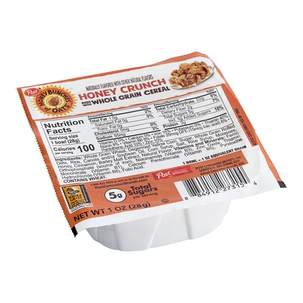 Post Honey Bunches of Oats Honey Crunch Cereal Single-Serve Cup 1 oz. - 96/Case
