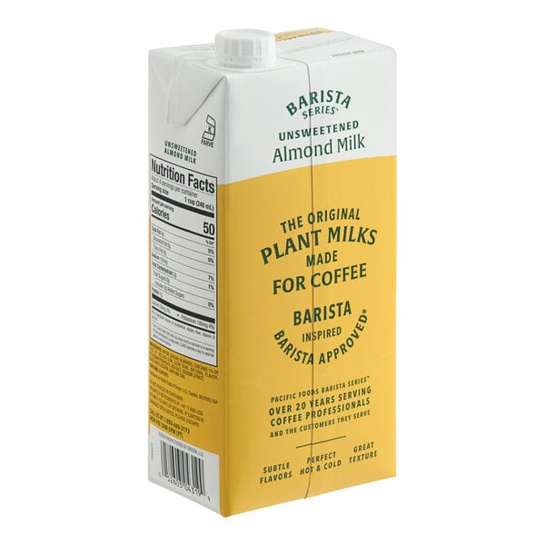 Pacific Foods Barista Series Unsweetened Almond Milk 32 fl. oz. - 12/Case