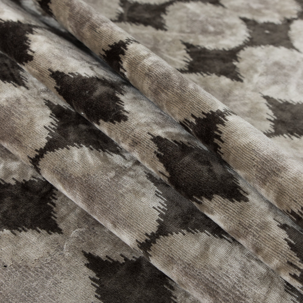 Oyster Gray Geometric Ikat Velvet
