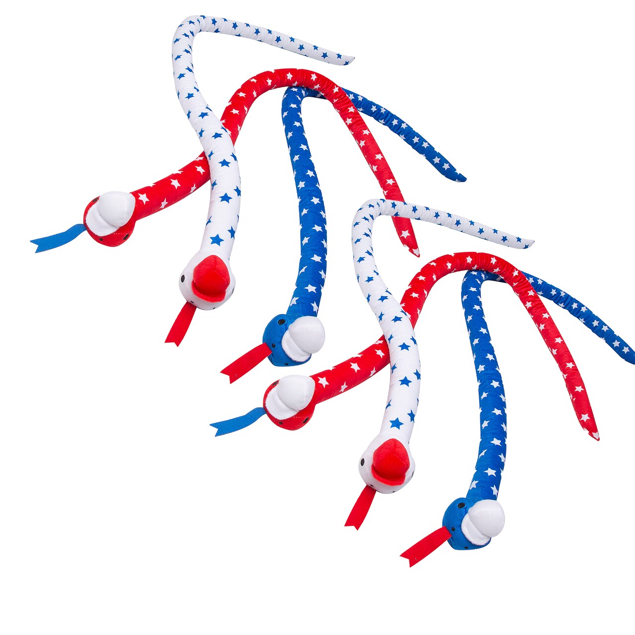 45" Patriotic Red, White & Blue Star Stuffed Snakes 12 Pieces