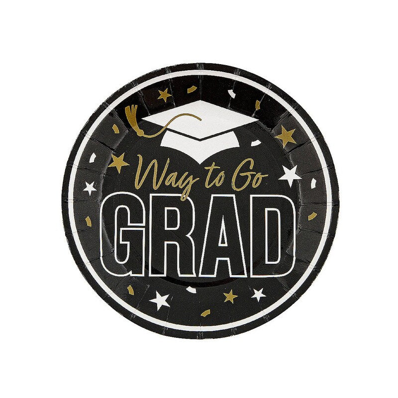 7 1/4" Purple "Way to Go Grad" Disposable Paper Dessert Plates 25 Count