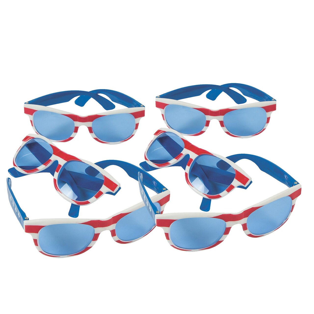 5 1/2" x 2" Kids Patriotic Plastic Novelty Sunglasses with Blue Lenses - 12 Pc.