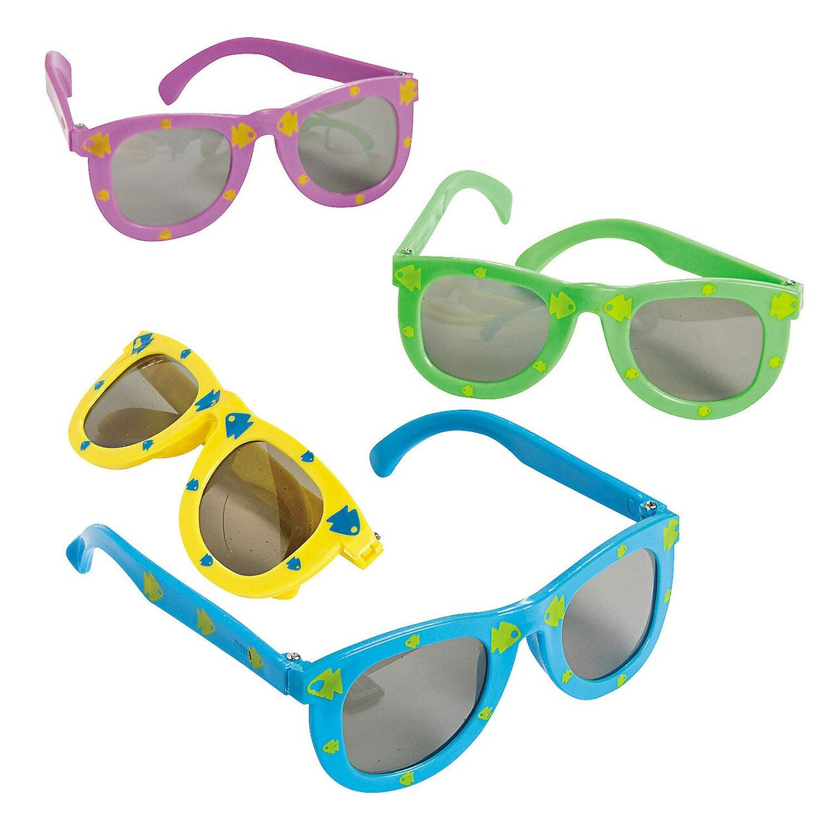 Kids Purple, Blue, Green & Yellow Fish Print Sunglasses – 5", 12 Pc