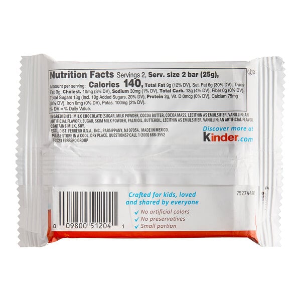 Kinder Chocolate 4-Piece Cream-Filled Milk Chocolate Bar - 216/Case