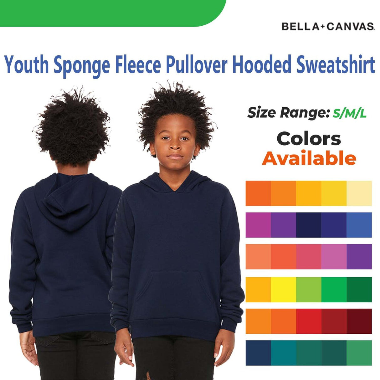 Bella + Canvas® Youth Sponge Fleece Pullover Hooded Sweatshirt