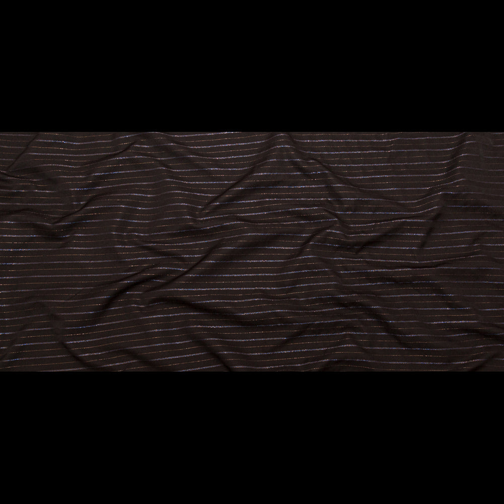 Chocolate Brown Polyester Twill with Metallic Gilded Pleasure and Moody Blue Stripes
