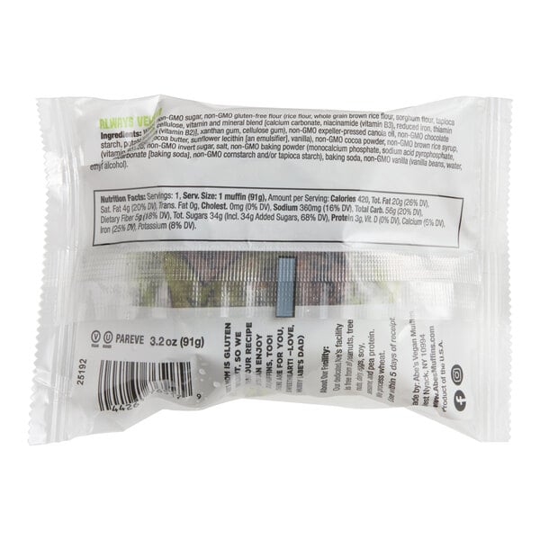 Abe's One Big Muffin Individually Wrapped Vegan Chocolate Muffin 3.2 oz. - 22/Case