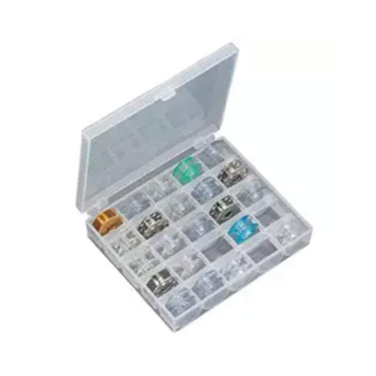 Portable Plastic Bobbin Organizer Box with 25 Clear Premium SA156 Bobbins for Sewing