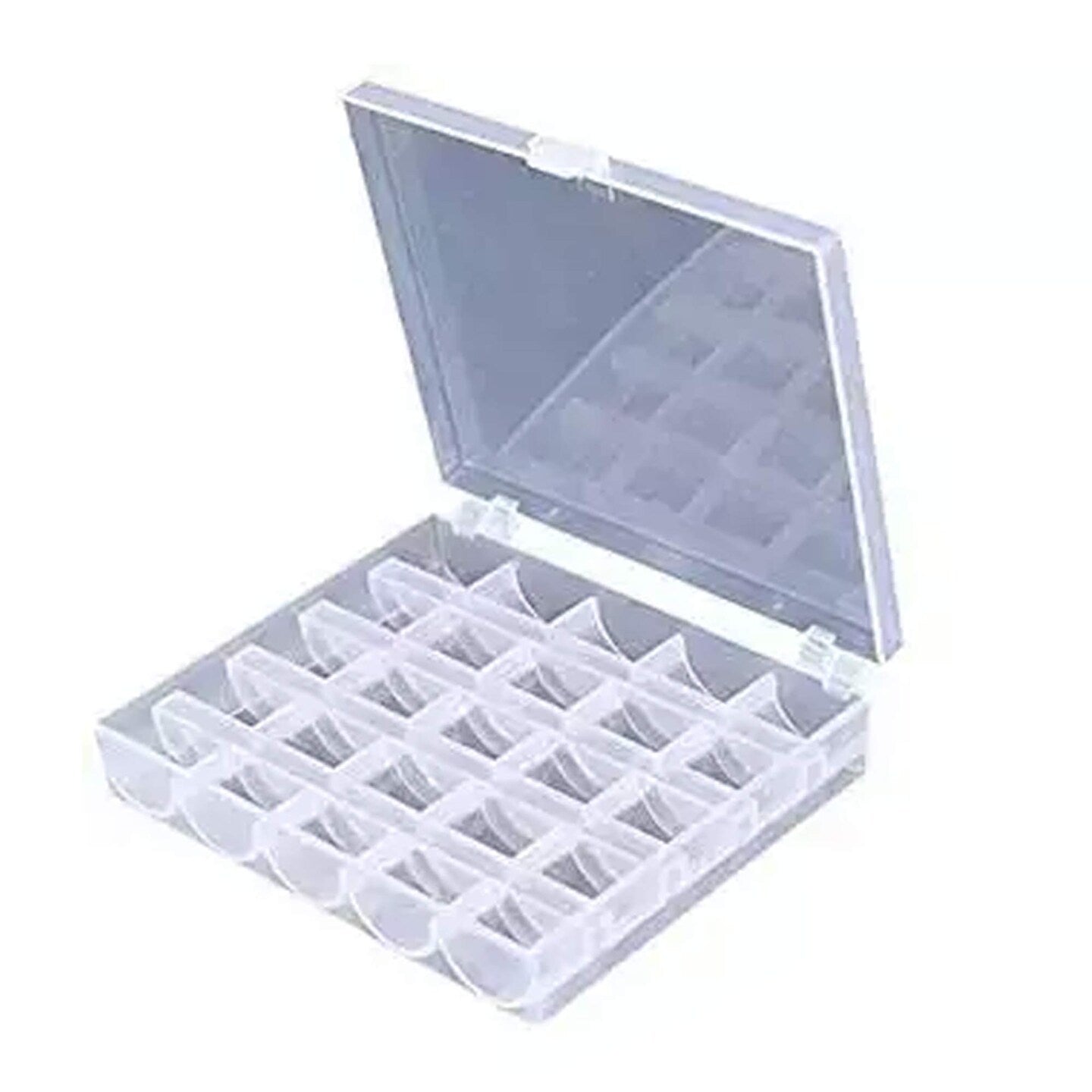 Portable Plastic Bobbin Organizer Box with 25 Clear Premium SA156 Bobbins for Sewing