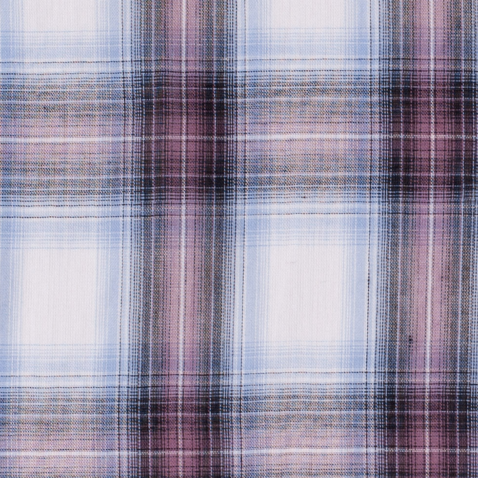 Famous NYC Designer Sky Blue/Rose Plaid Cotton Voile