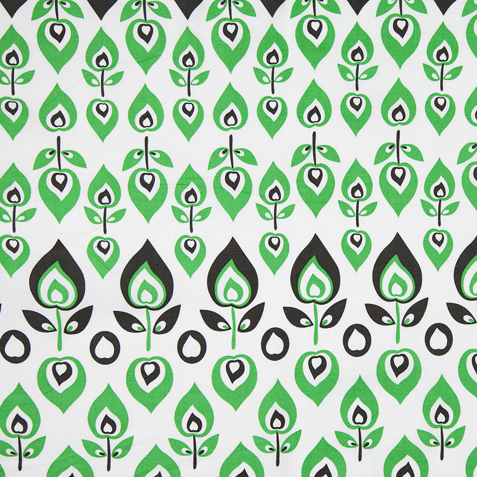 Green and Black Retro-Style Stretch Cotton Print