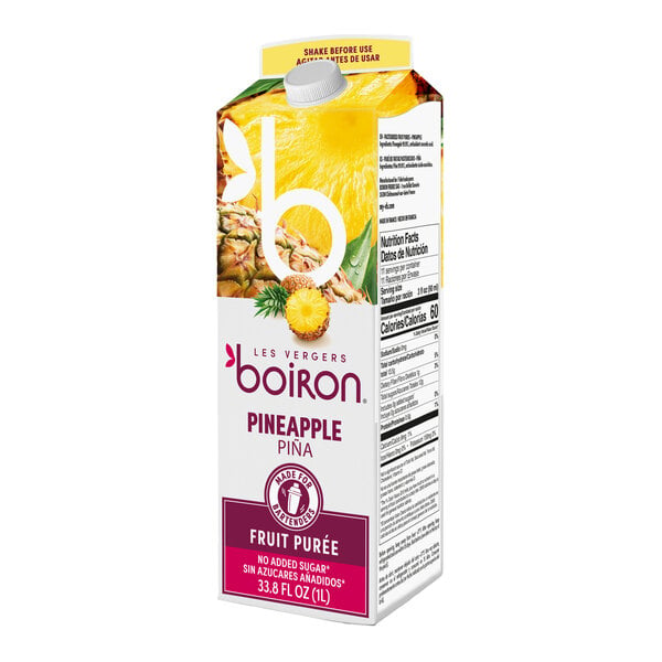 Les Vergers Boiron Pineapple Real Fruit Puree 1 Liter - 6/Case