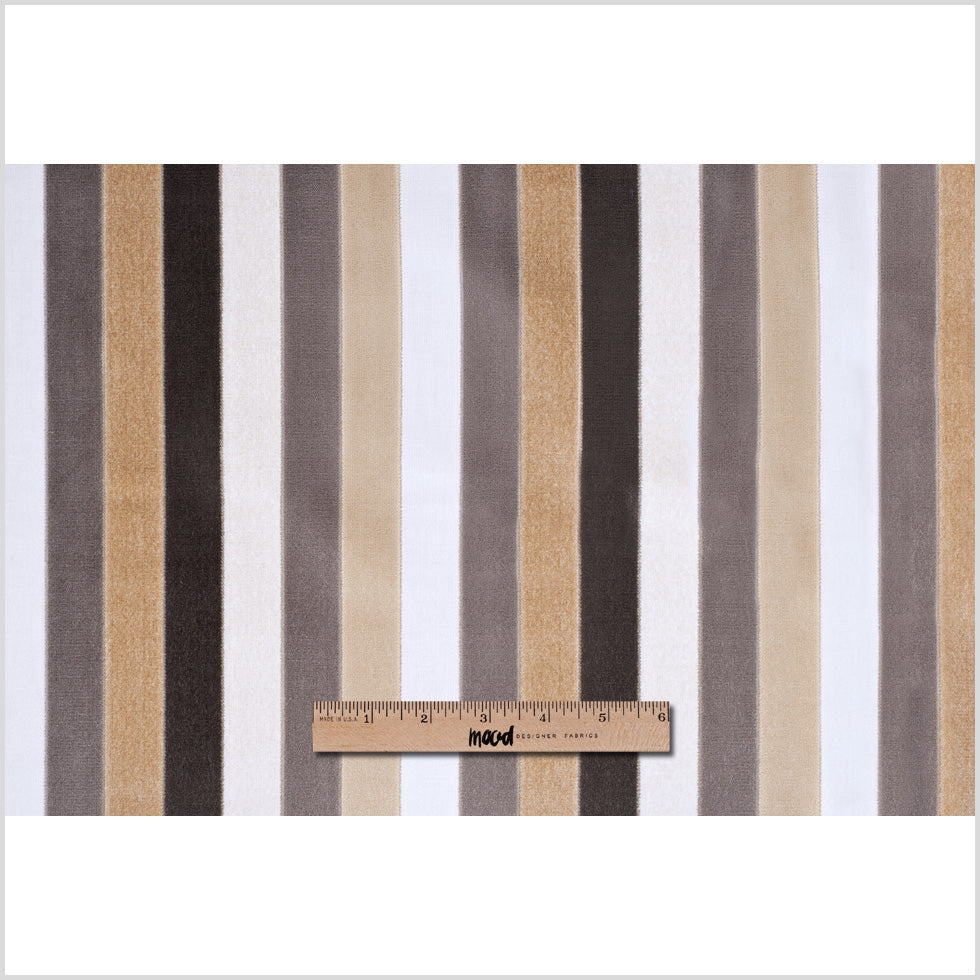 Beige and Gray Striped Velvet