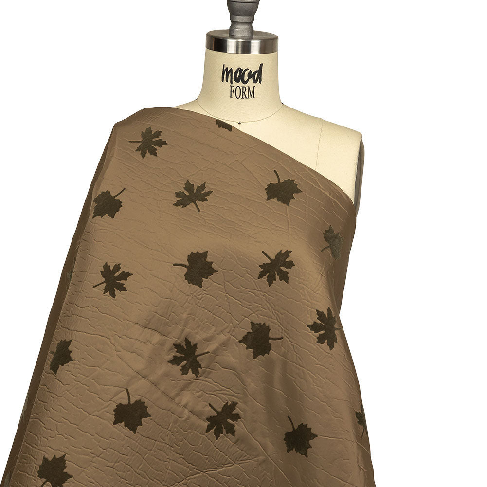 Khaki and Olive Flocked Leaves and Heathered Gray Bonded Double Faced Woven with Foam Core