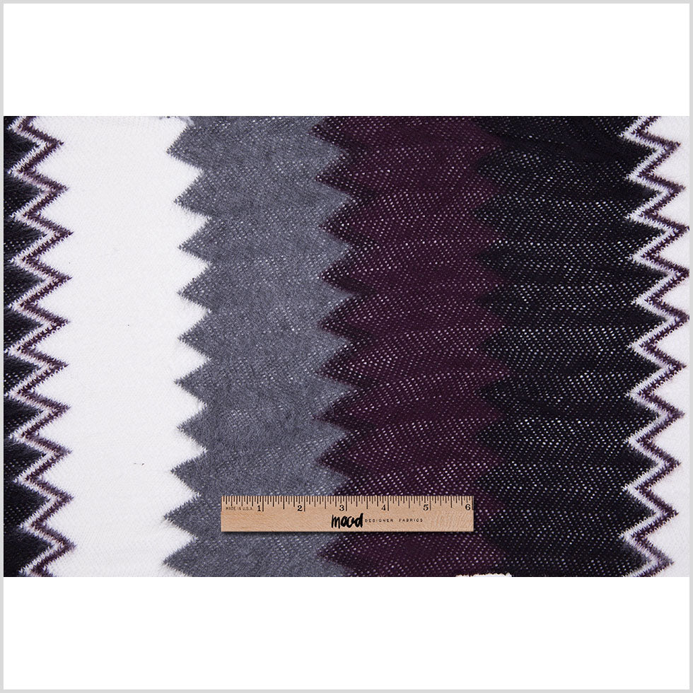Burgundy, Black and White Big Zig Zags Soft Sweater Knit