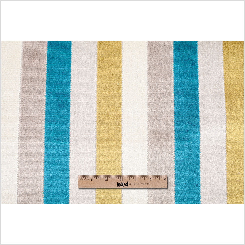 Green/Blue Striped Polyester Blended Velvet