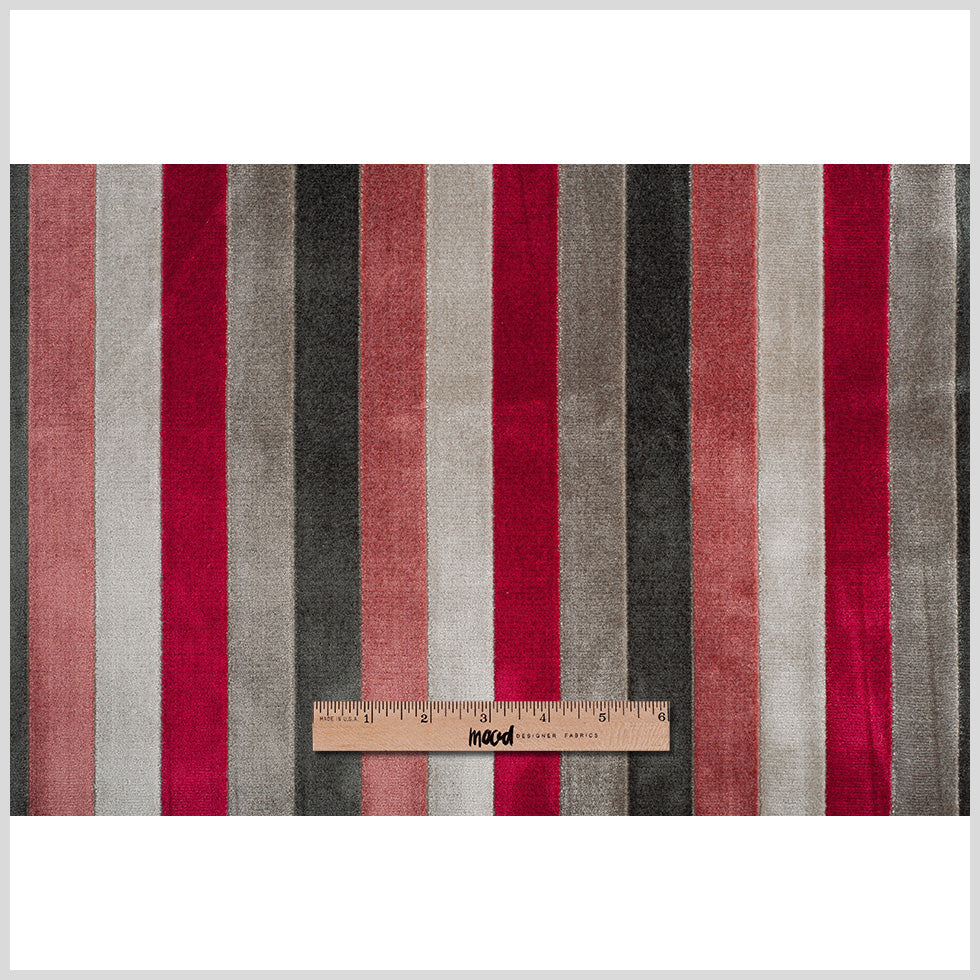 Brown/Red Striped Polyester Blended Velvet
