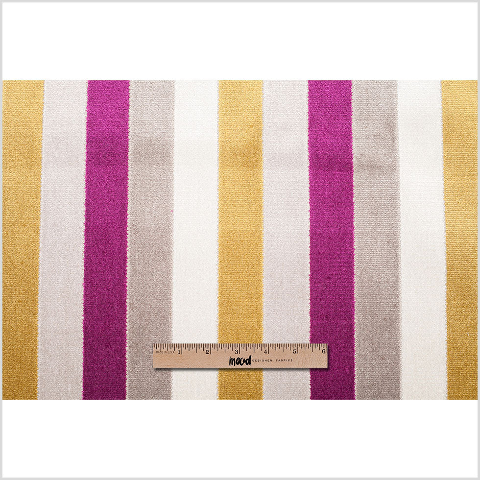 Fuchsia/Green Striped Polyester Blended Velvet