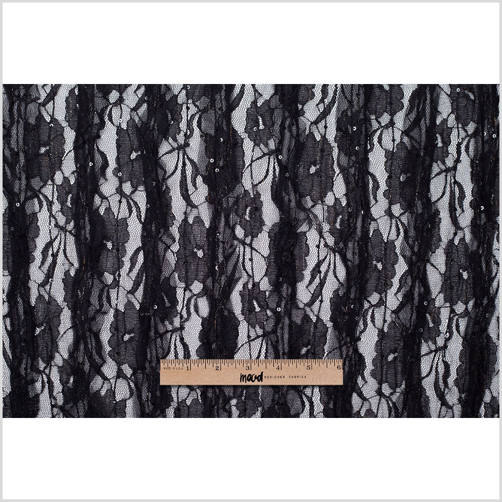 Famous Designer Black Ruffled Strips Lace