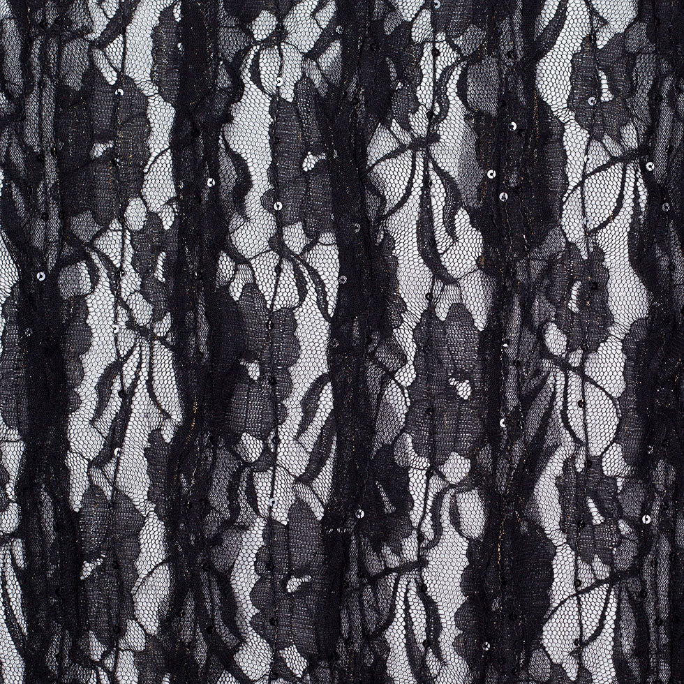 Famous Designer Black Ruffled Strips Lace