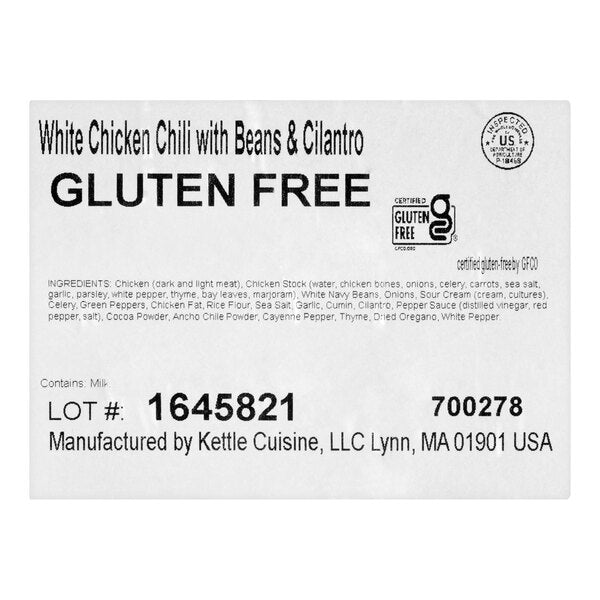 Kettle Cuisine White Chicken Chili Soup with Cilantro 4 lb. - 4/Case