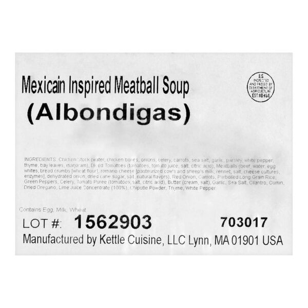 Kettle Cuisine Albondigas Soup 4 lb. - 4/Case